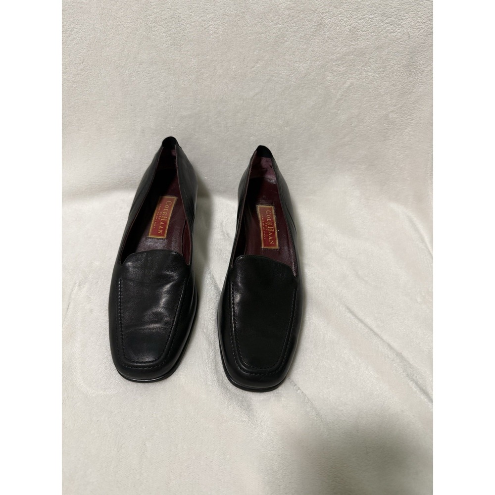 Cole Haan Black Leather Heels Womens 8.5B Loafer Pump Made In Italy Comfort
